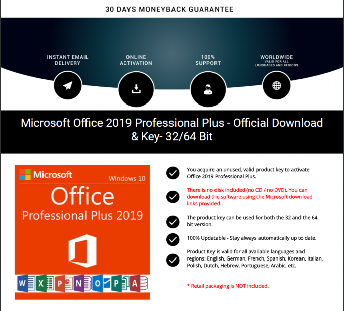 Microsoft Office chiave originale 2019 pro più la chiave con il professionista del pacchetto 2019 della scatola di DVD più